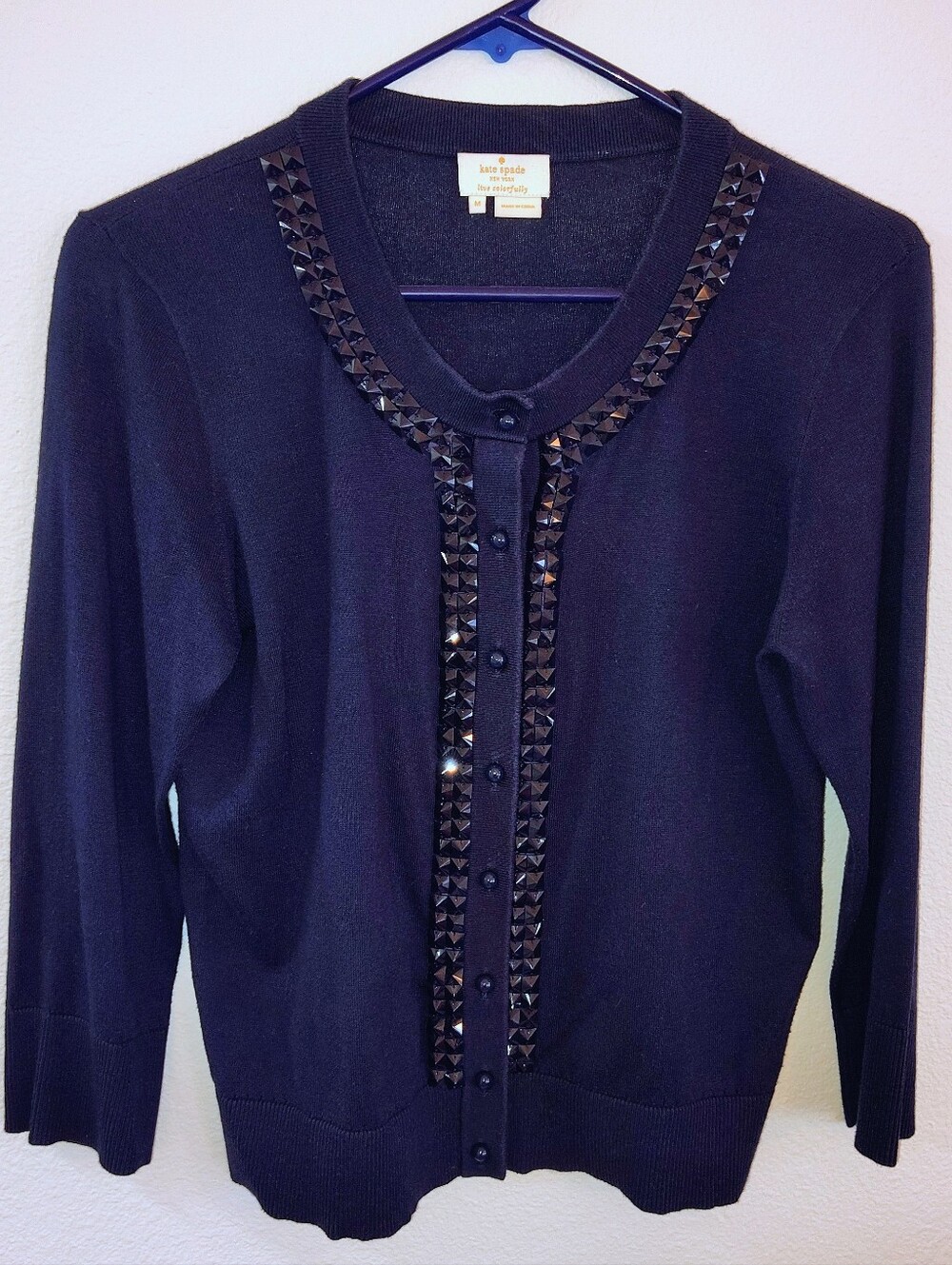 Kate Spade New York Navy Blue Studded Cardigan Button-up Sweater Size Medium - Picture 9 of 11